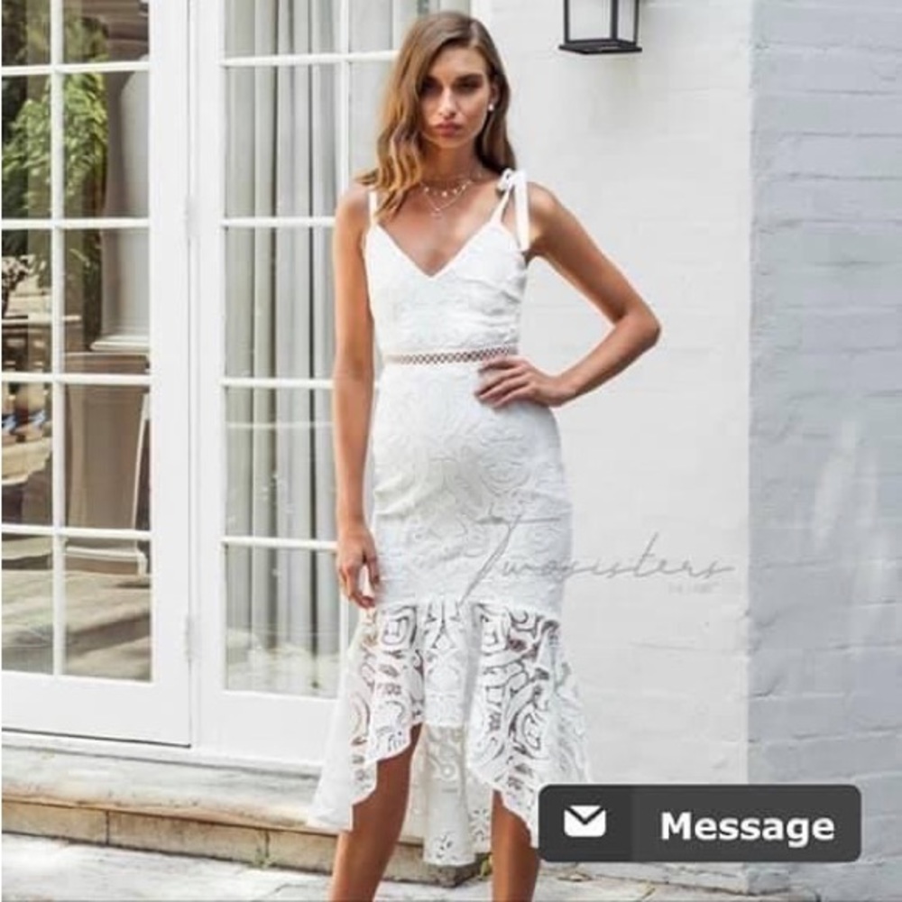 White lace midi high low dress